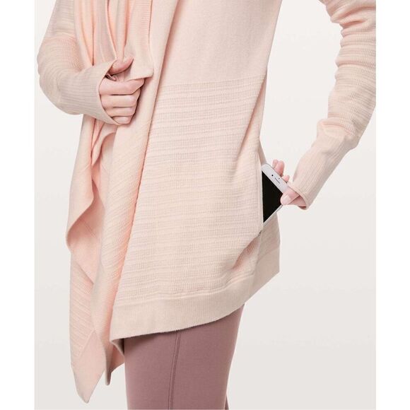 Lululemon Find Your Calm Wrap cardigan Chantilly peachy pink cotton silk blend - Picture 4 of 16